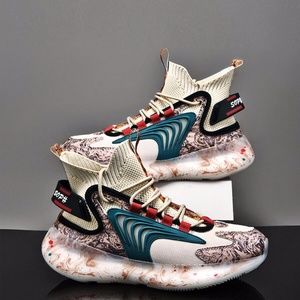 Men High Top Loud Colorful Street Rave Sock Shoes Beige Hip Hop Rapper 9 41